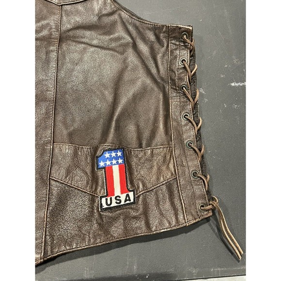 UNIK Premium Leather Brown Biker Motorcycle Vest Size 56 BORN TO RIDE USA Patch - Picture 5 of 11